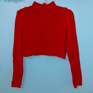 Red Mock turtleneck, crop top sweater
